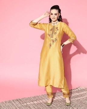 embellished straight kurta set