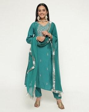 embellished straight kurta set