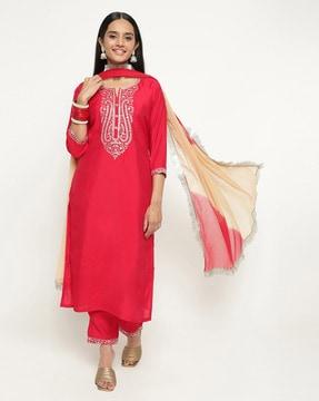 embellished straight kurta set