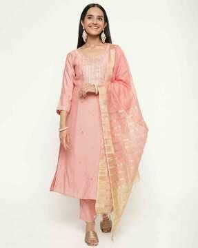 embellished straight kurta set