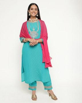 embellished straight kurta set