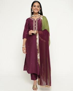 embellished straight kurta set