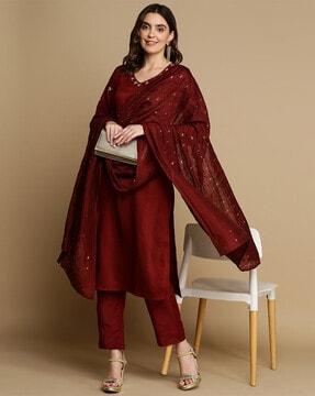 embellished straight kurta set