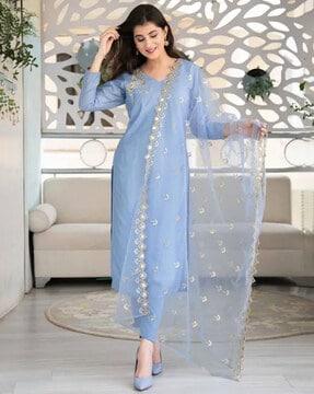 embellished straight kurta set