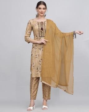 embellished straight kurta set