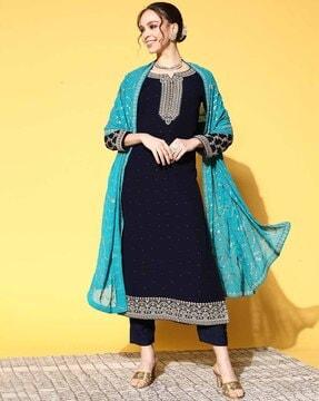 embellished straight kurta set