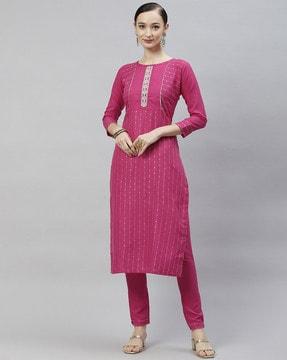 embellished straight kurta set