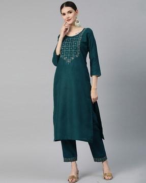 embellished straight kurta set