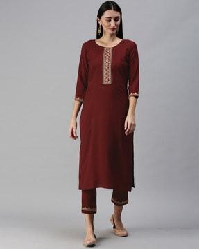 embellished straight kurta set