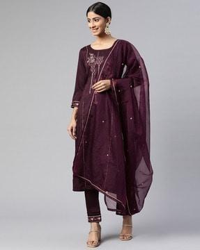 embellished straight kurta set