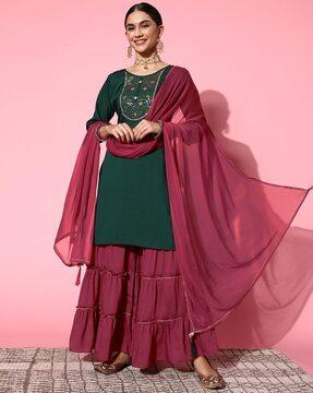 embellished straight kurta set