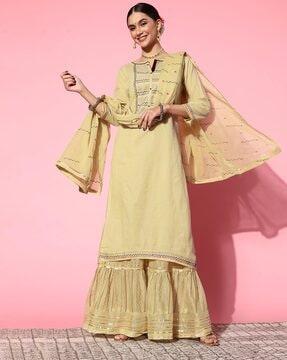 embellished straight kurta set