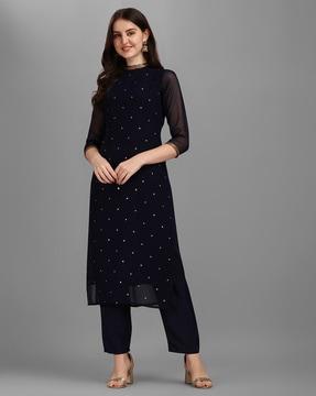 embellished straight kurta set