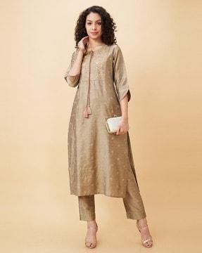 embellished straight kurta set