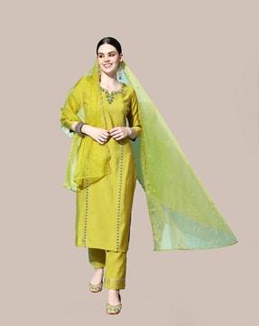 embellished straight kurta set