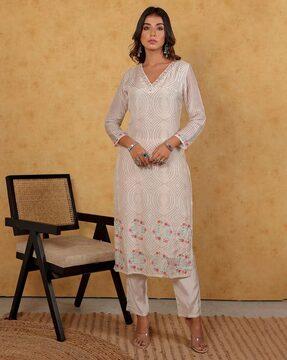 embellished straight kurta set