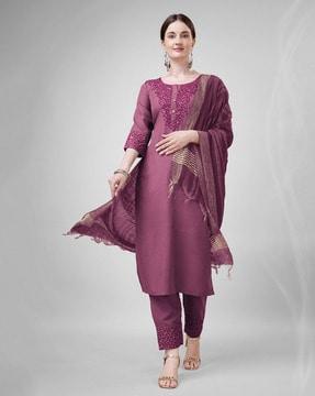 embellished straight kurta set