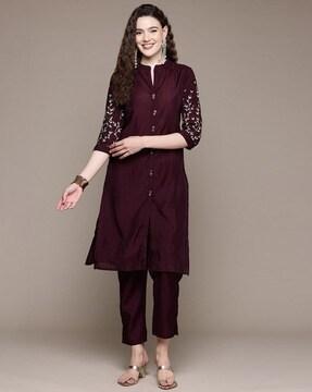 embellished straight kurta set