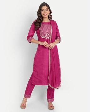 embellished straight kurta set