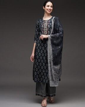 embellished straight kurta set