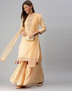 embellished straight kurta sets