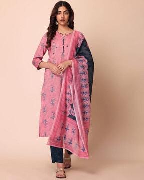 embellished straight kurta suit set