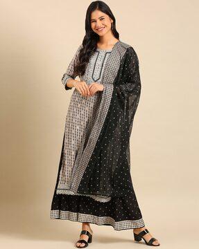 embellished straight kurta suit set