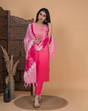 embellished straight kurta suit set