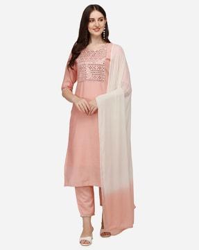 embellished straight kurta suit set