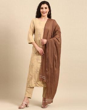 embellished straight kurta suit set