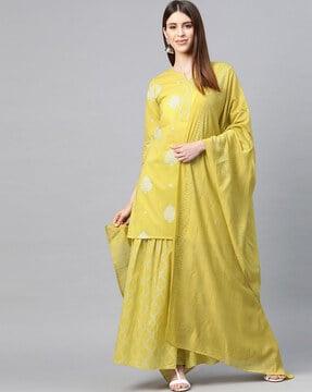 embellished straight kurta suit set