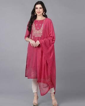 embellished straight kurta suit set