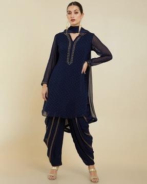 embellished straight kurta suit set