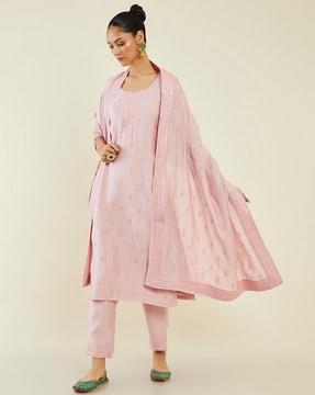 embellished straight kurta suit set