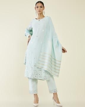 embellished straight kurta suit set