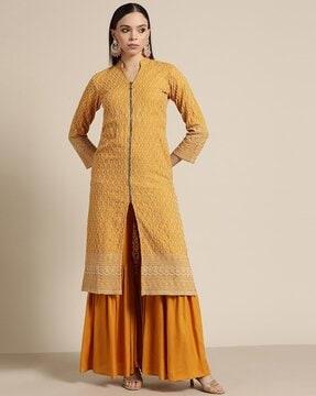 embellished straight kurta suit set