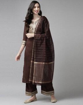 embellished straight kurta suit set