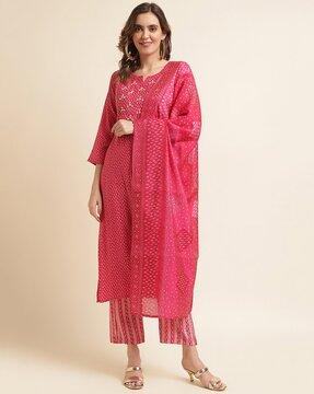 embellished straight kurta suit set