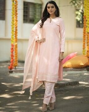 embellished straight kurta suit set