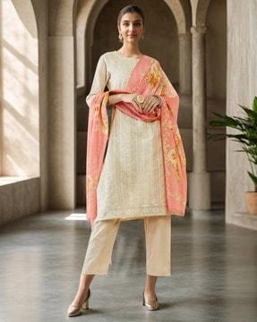 embellished straight kurta suit set