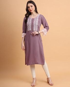 embellished straight kurta with bell sleeves