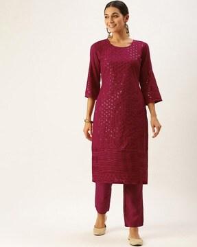 embellished straight kurta with bottom