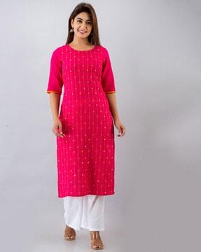 embellished straight kurta with palazzos set