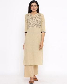 embellished straight kurta with palazzos set