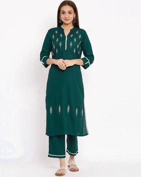 embellished straight kurta with palazzos set