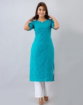 embellished straight kurta with palazzos