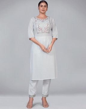 embellished straight kurta with pant set