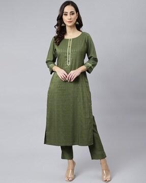 embellished straight kurta with pants