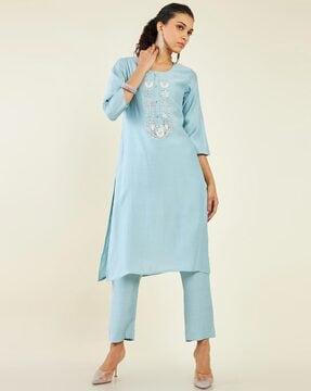 embellished straight kurta with pants