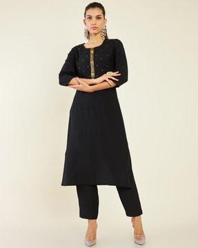 embellished straight kurta with pants